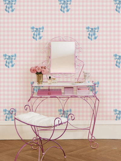 'Barbie™ Gingham Bow' Wallpaper by Barbie™ - Cornflower on Ballet Slipper