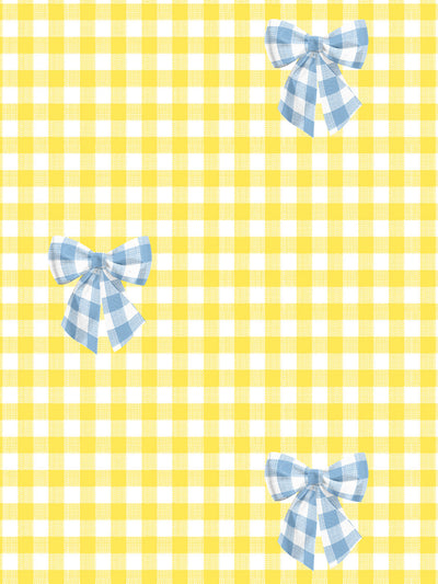 'Barbie™ Gingham Bow' Wallpaper by Barbie™ - Cornflower on Yellow