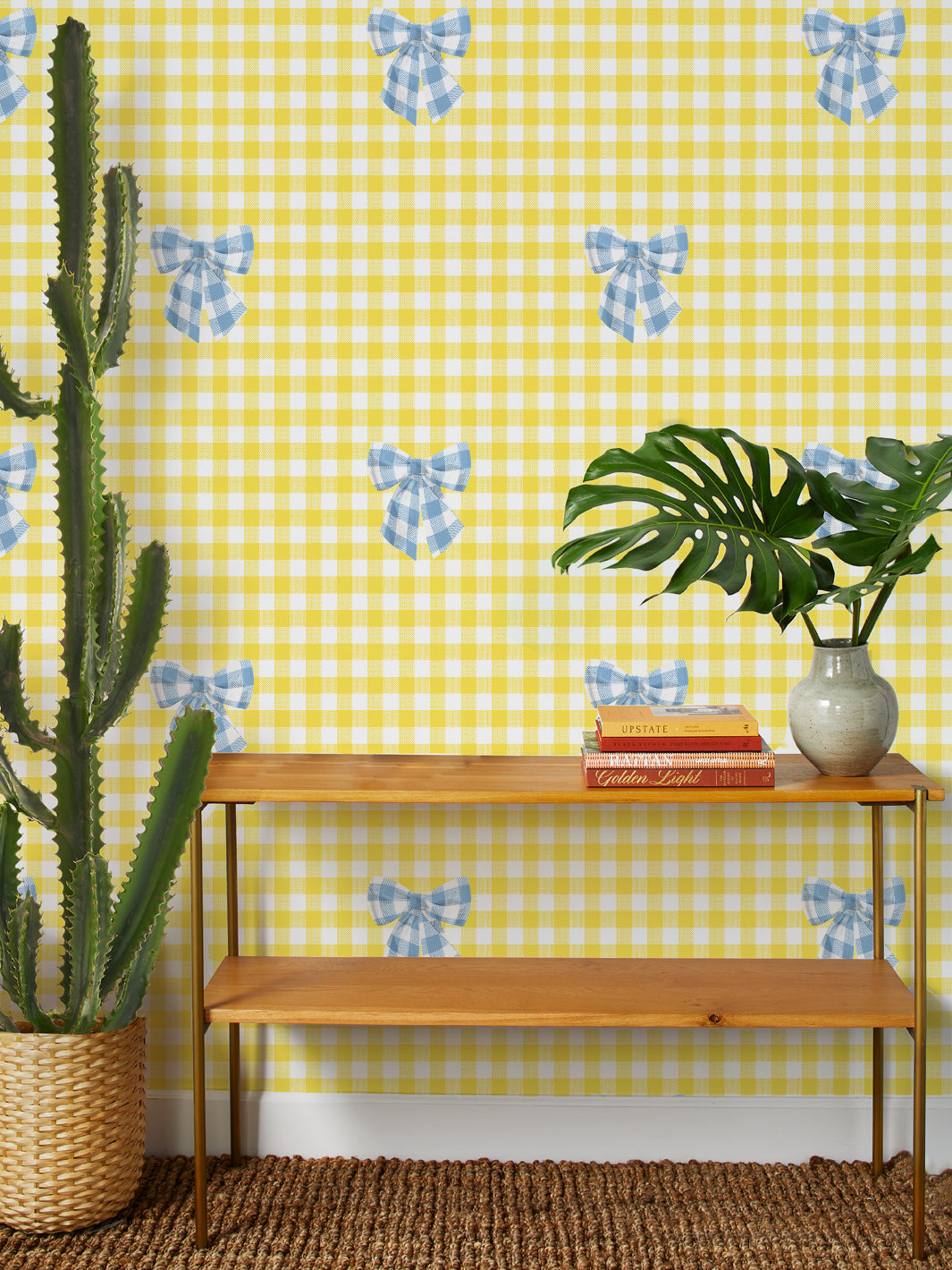 barbie gingham bow wallpaper by barbie cornflower on yellow