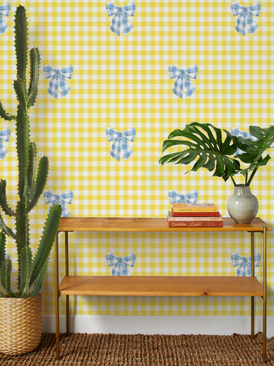 barbie gingham bow wallpaper by barbie cornflower on yellow