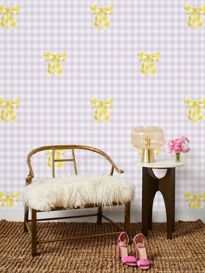 'Barbie™ Gingham Bow' Wallpaper by Barbie™ - Daffodil on Lilac