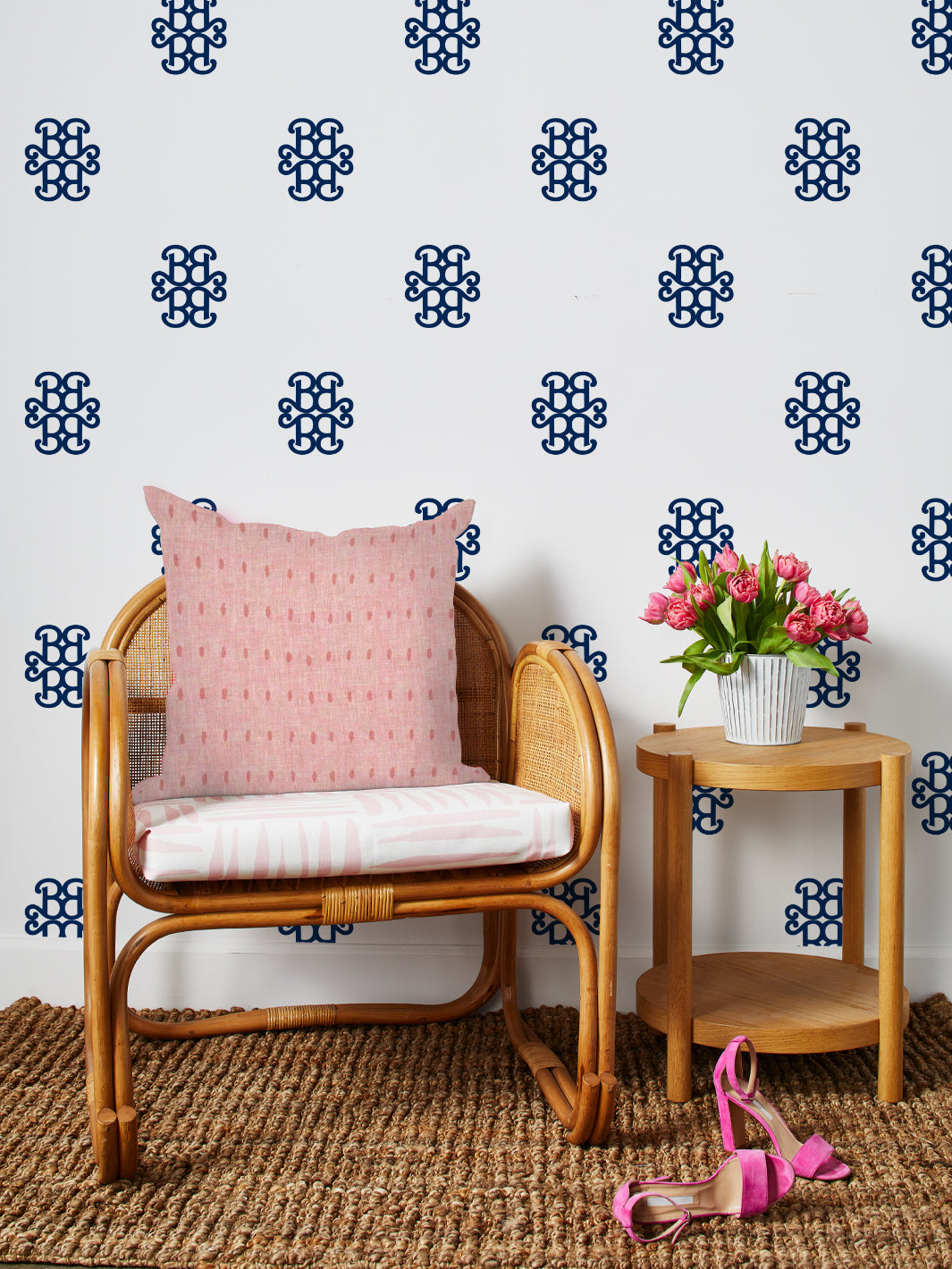 'Barbie™ Lace Medallion' Wallpaper by Barbie™ - Navy