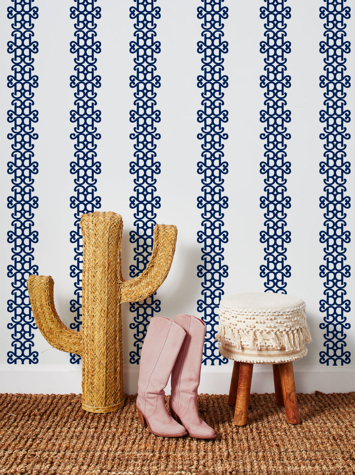'Barbie™ Lace Stripe' Wallpaper by Barbie™ - Navy
