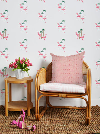 'Barbie™ Land Flamingo Palm' Wallpaper by Barbie™ - Coral