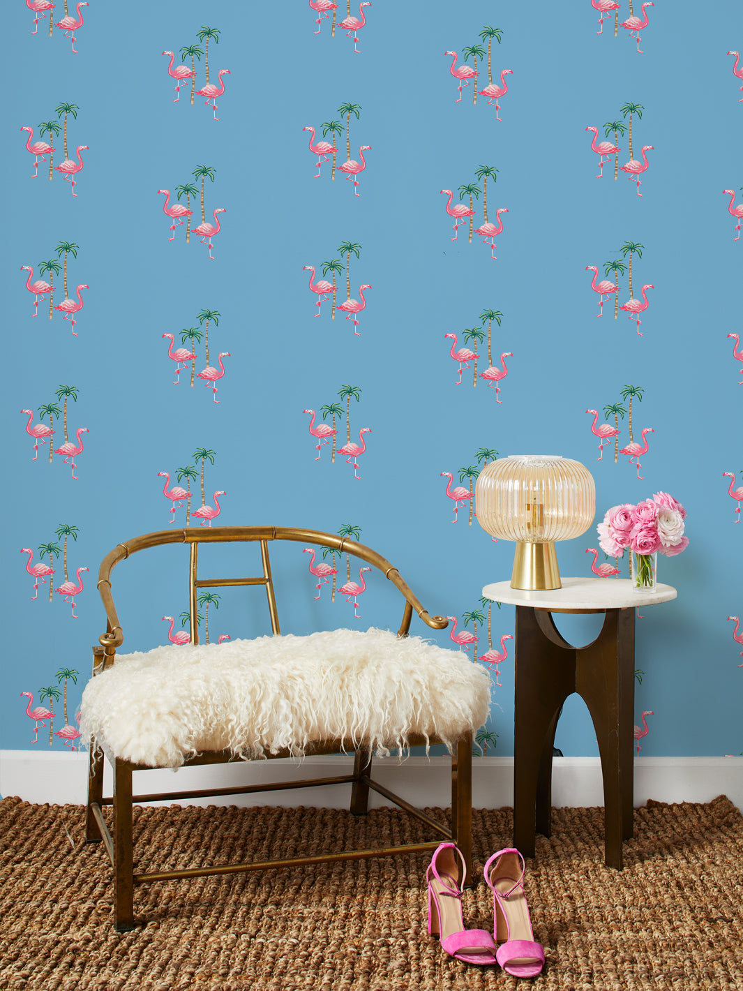 'Barbie™ Land Flamingo Palm' Wallpaper by Barbie™ - Cornflower