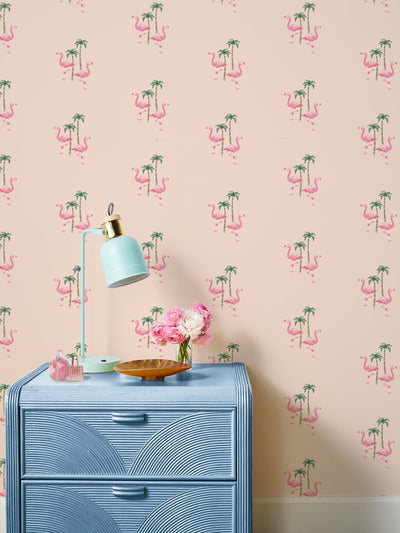 'Barbie™ Land Flamingo Palm' Wallpaper by Barbie™ - Peach