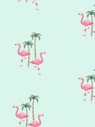 'Barbie™ Land Flamingo Palm' Wallpaper by Barbie™ - Robin's Egg