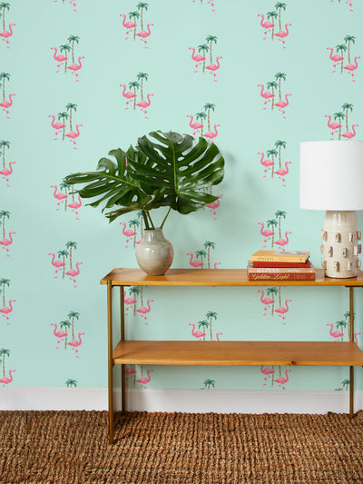 barbie land flamingo palm wallpaper by barbie robins egg