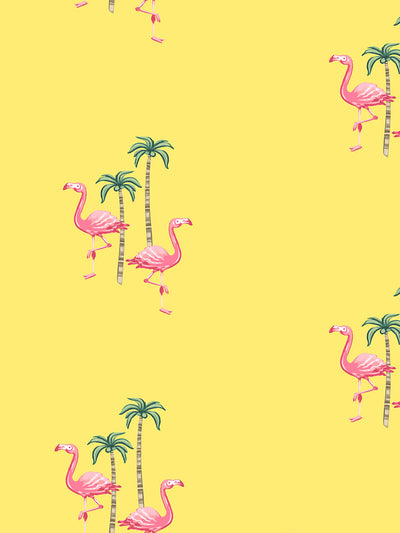 'Barbie™ Land Flamingo Palm' Wallpaper by Barbie™ - Yellow