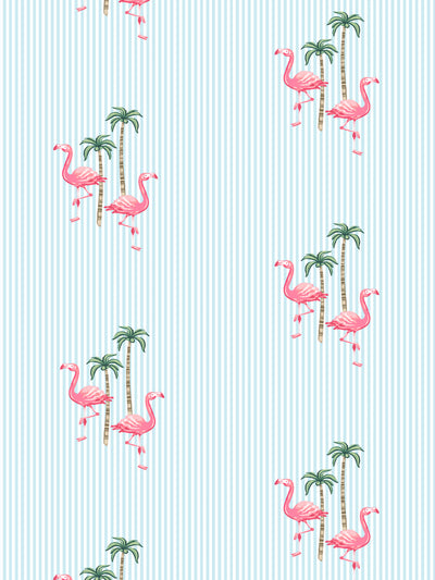 'Barbie™ Land Flamingo Pinstripe' Wallpaper by Barbie™ - Blue