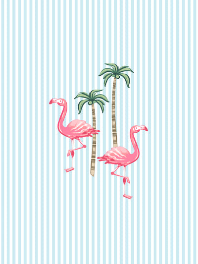 'Barbie™ Land Flamingo Pinstripe' Wallpaper by Barbie™ - Blue