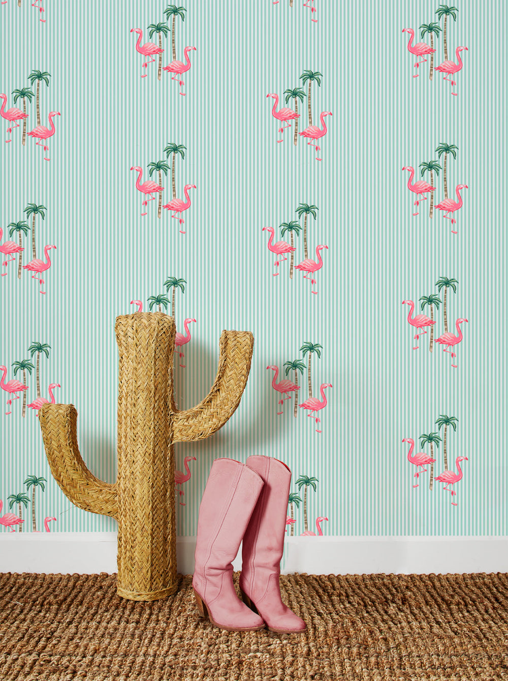 barbie-land-flamingo-pinstripe-wallpaper-by-barbie-mint