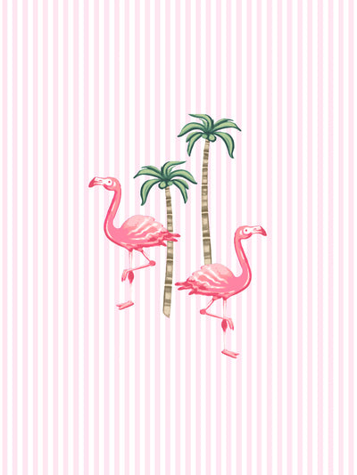 'Barbie™ Land Flamingo Pinstripe' Wallpaper by Barbie™ - Pink