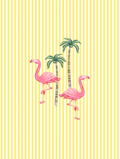 'Barbie™ Land Flamingo Pinstripe' Wallpaper by Barbie™ - Yellow
