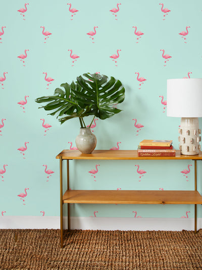 'Barbie™ Land Flamingos' Wallpaper by Barbie™ - Robin's Egg