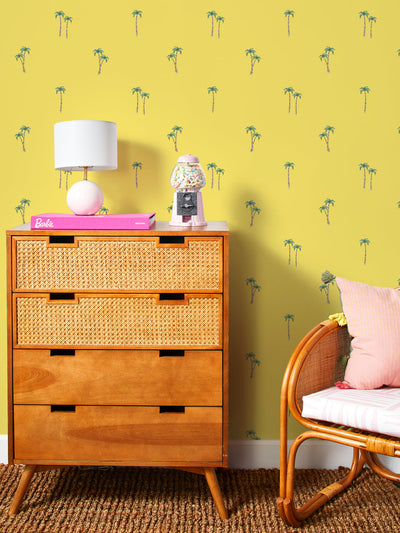 'Barbie™ Land Palm' Wallpaper by Barbie™ - Yellow