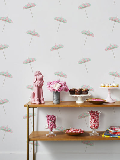 'Barbie™ Land Umbrella' Wallpaper by Barbie™ - Mint / Pink