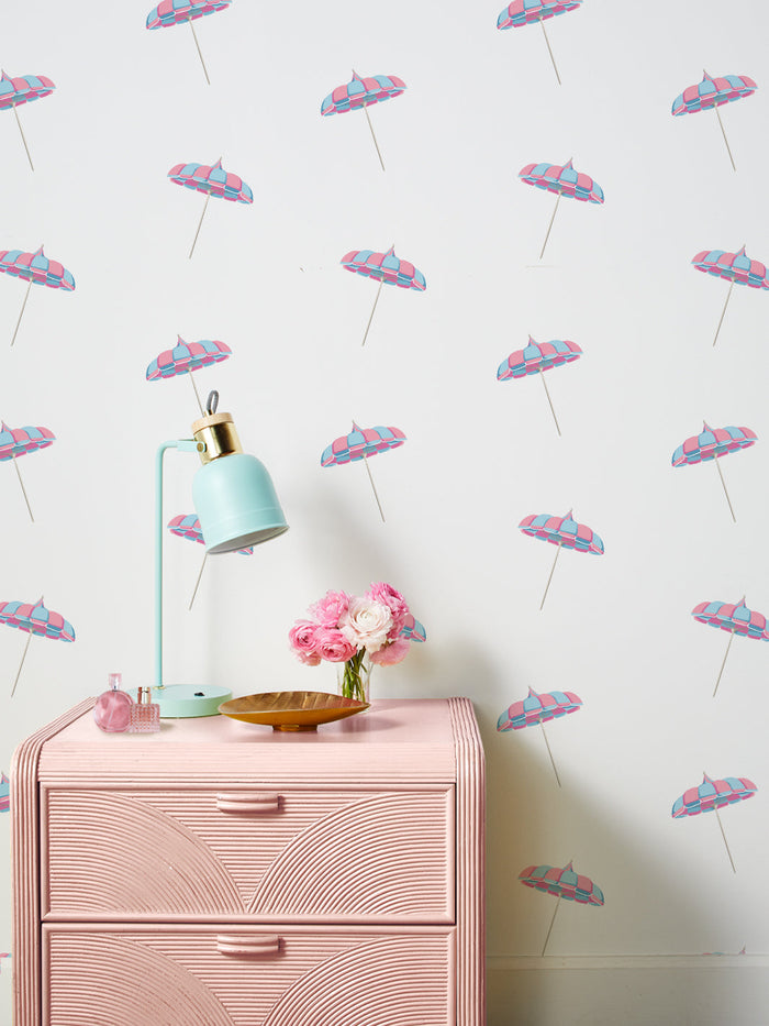 'Barbie™ Land Umbrella' Wallpaper by Barbie™ - Pink / Blue
