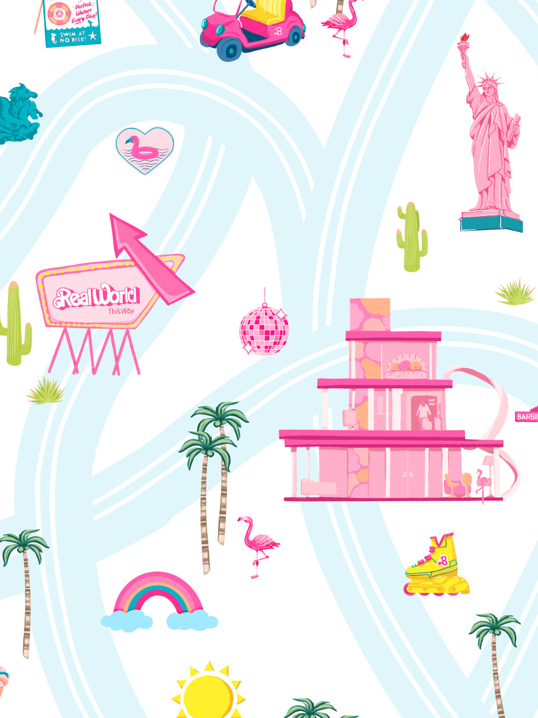 'Barbie™ Land' Wallpaper by Barbie™ - Pale Blue