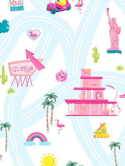 'Barbie™ Land' Wallpaper by Barbie™ - Pale Blue