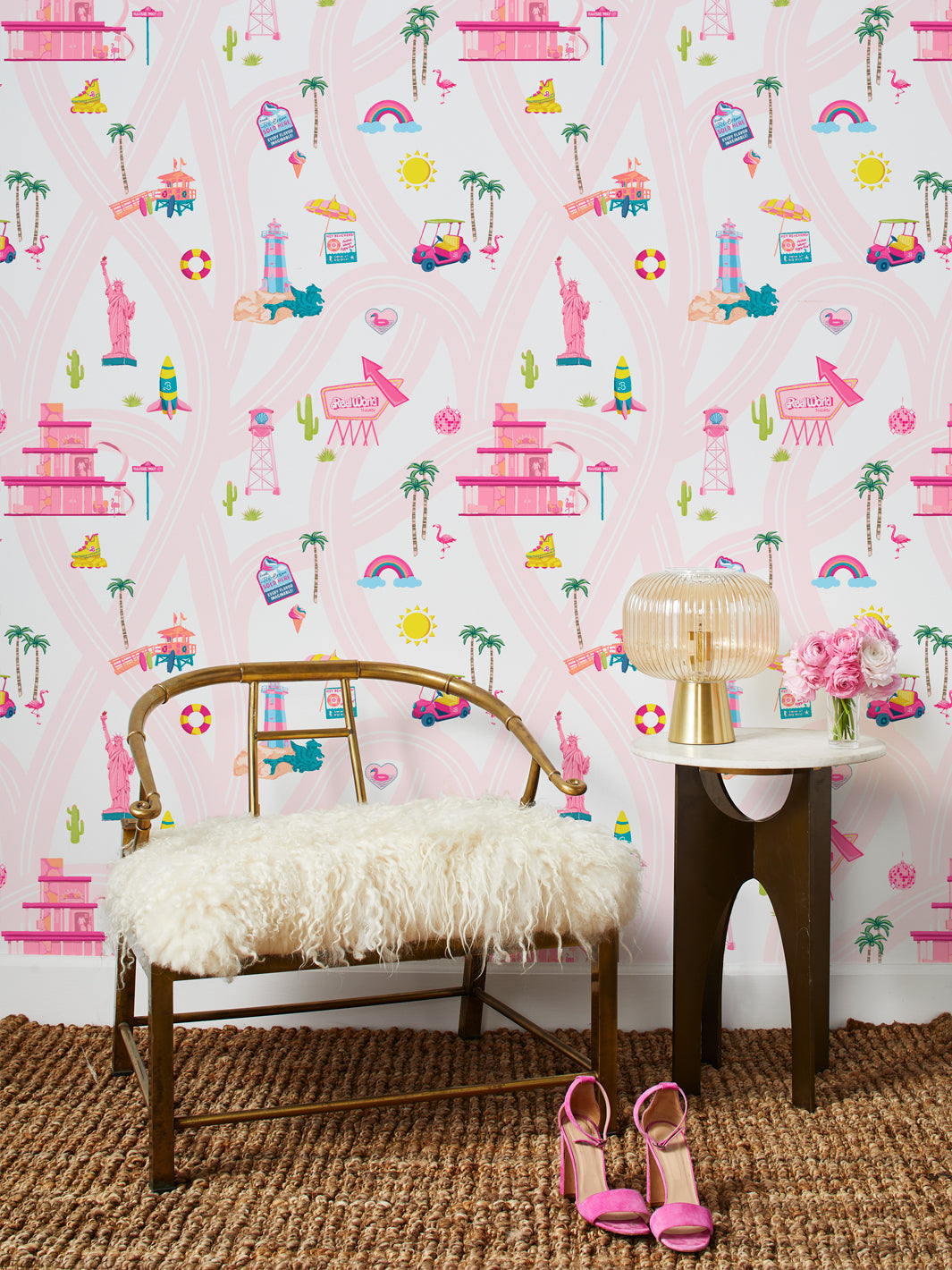 'Barbie™ Land' Wallpaper by Barbie™ - Pale Pink