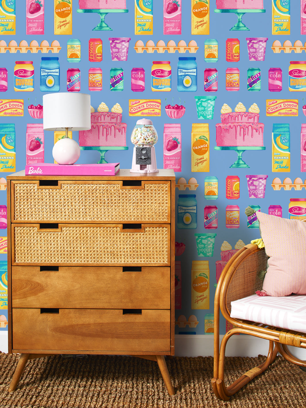 barbie pantry toss wallpaper by barbie cornflower