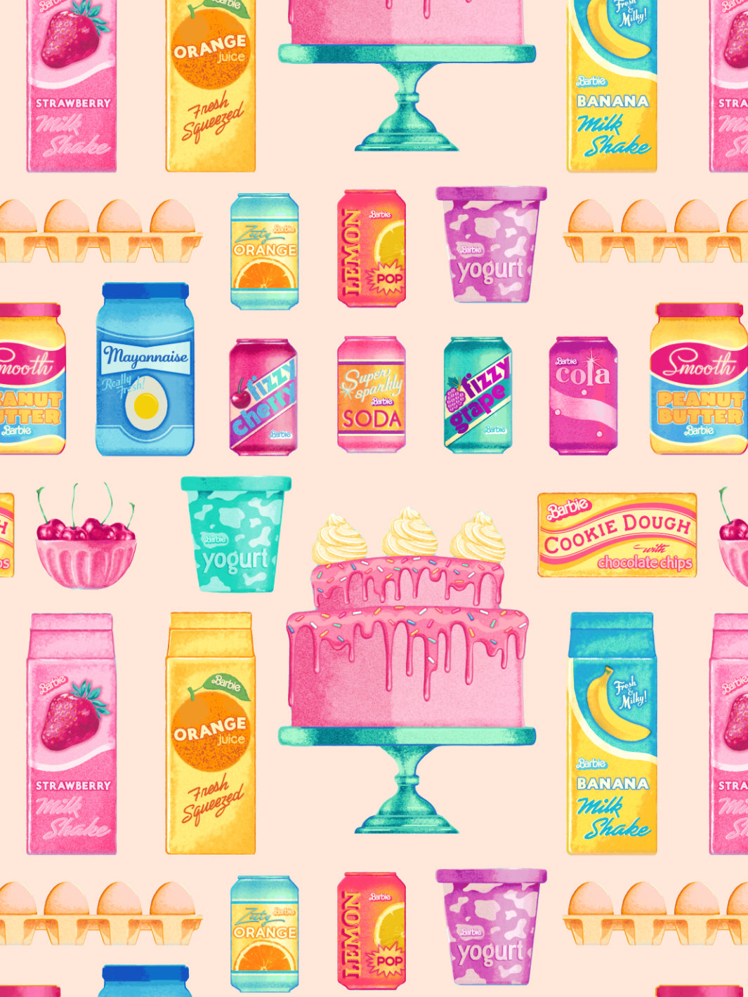 'Barbie™ Pantry Toss' Wallpaper by Barbie™ - Peach