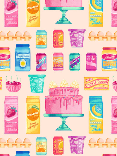 'Barbie™ Pantry Toss' Wallpaper by Barbie™ - Peach