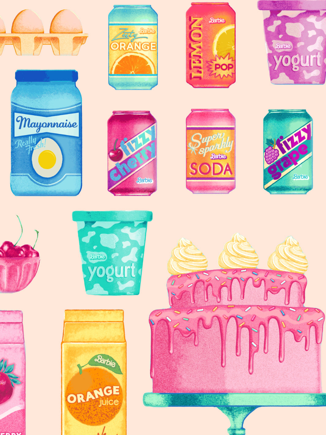 'Barbie™ Pantry Toss' Wallpaper by Barbie™ - Peach