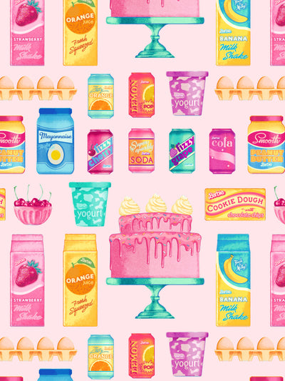 'Barbie™ Pantry Toss' Wallpaper by Barbie™ - Pink