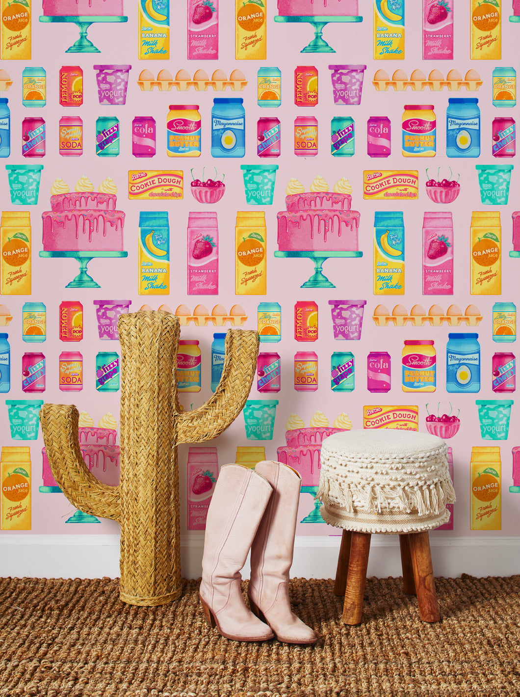 'Barbie™ Pantry Toss' Wallpaper by Barbie™ - Pink