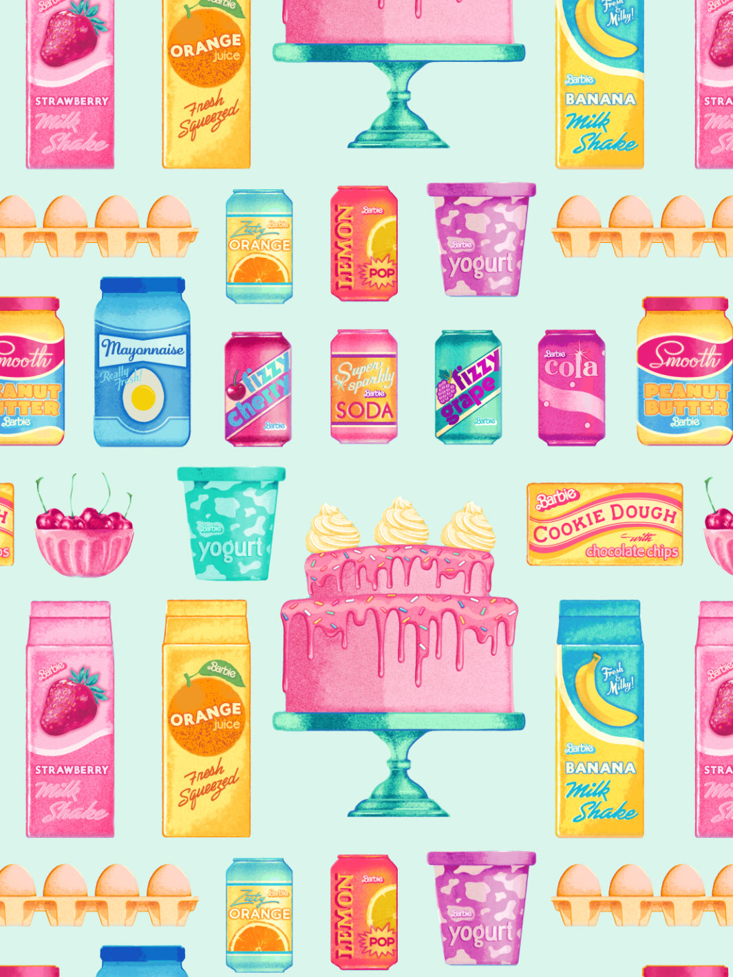 'Barbie™ Pantry Toss' Wallpaper by Barbie™ - Robin's Egg