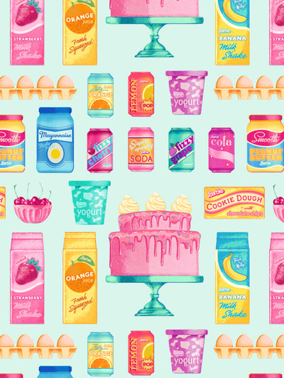 'Barbie™ Pantry Toss' Wallpaper by Barbie™ - Robin's Egg