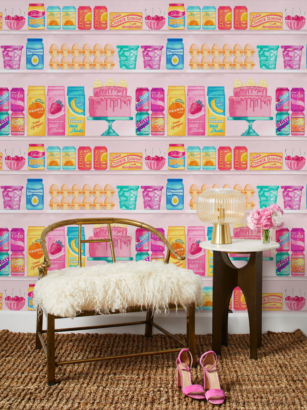 'Barbie™ Pantry' Wallpaper by Barbie™ - Pink