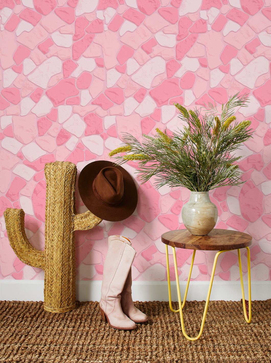 'Barbie™ Rock Wall' Wallpaper by Barbie™ - Pale Pink – Wallshoppe