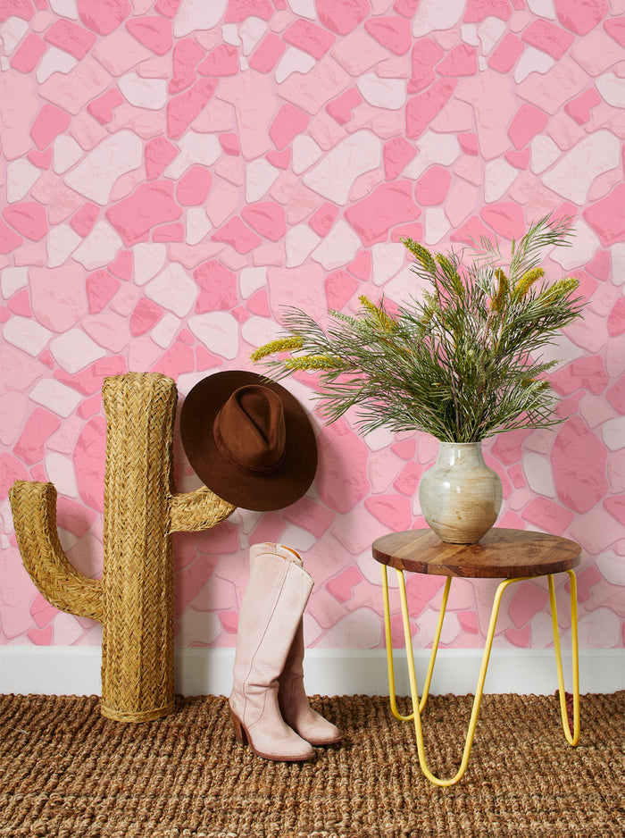 'Barbie™ Rock Wall' Wallpaper by Barbie™ - Pale Pink