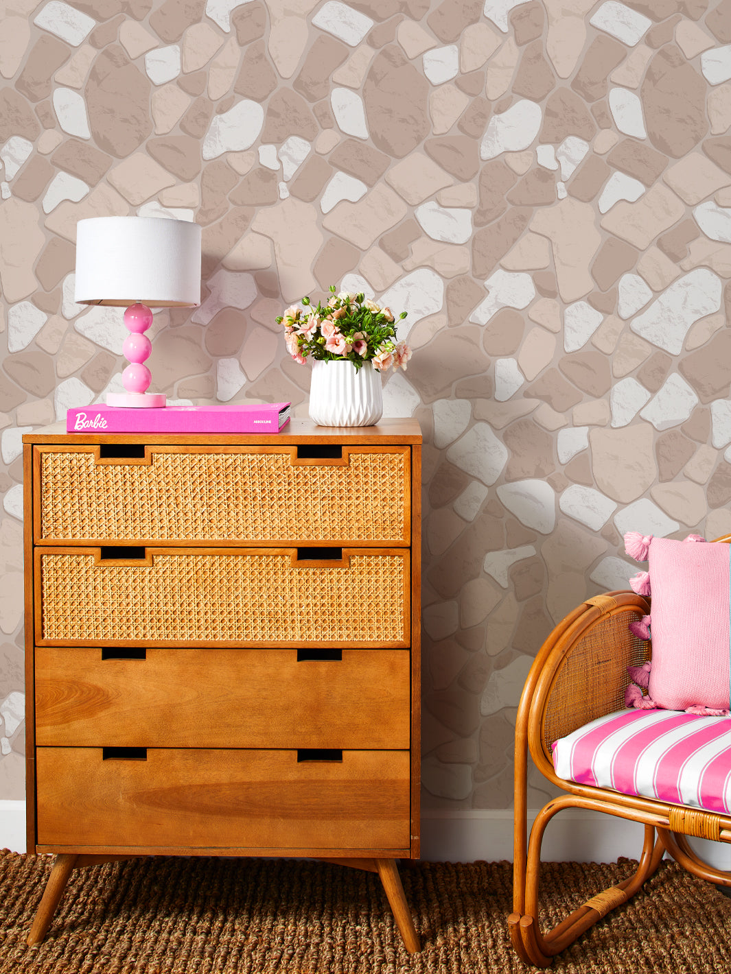'Barbie™ Rock Wall' Wallpaper by Barbie™ - Taupes