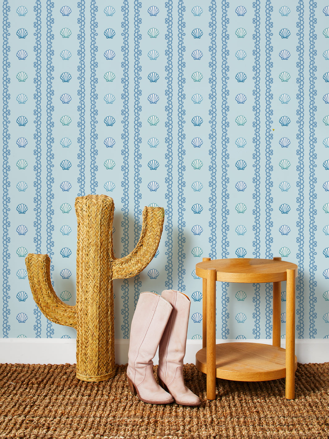 'Barbie™ Shell Stripe' Wallpaper by Barbie™ - Pale Blue