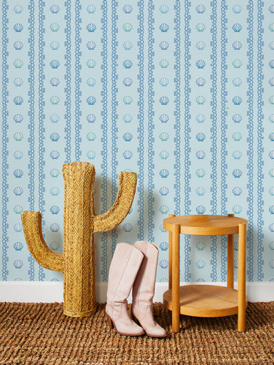 barbie shell stripe wallpaper by barbie pale blue