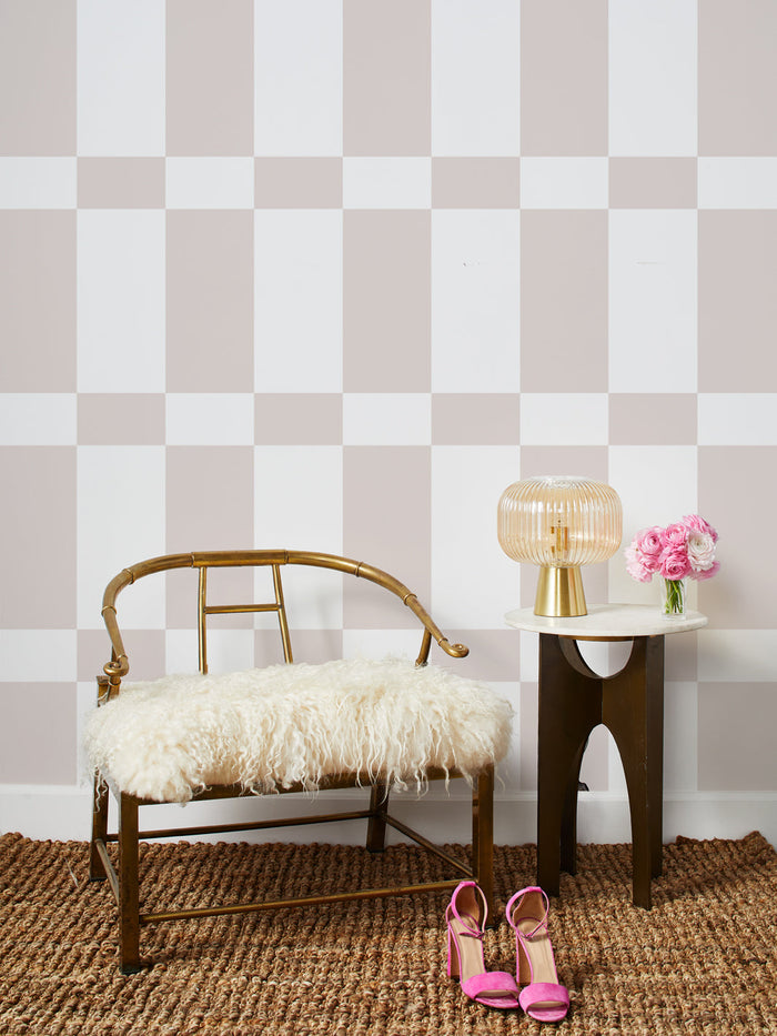 'Barbie™ Sun Check' Wallpaper by Barbie™ - Parchment