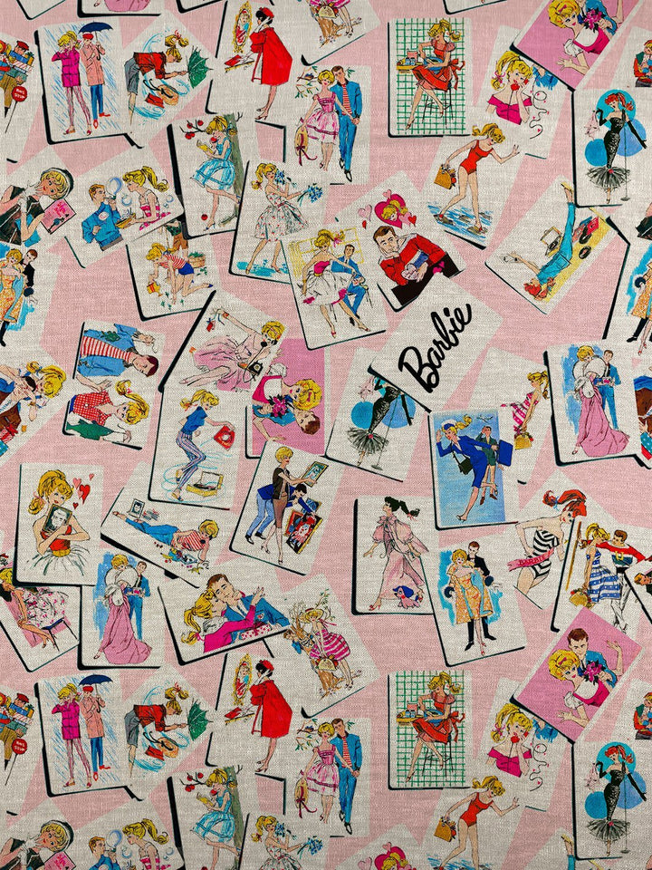 fabric by the yard barbie trading cards pink