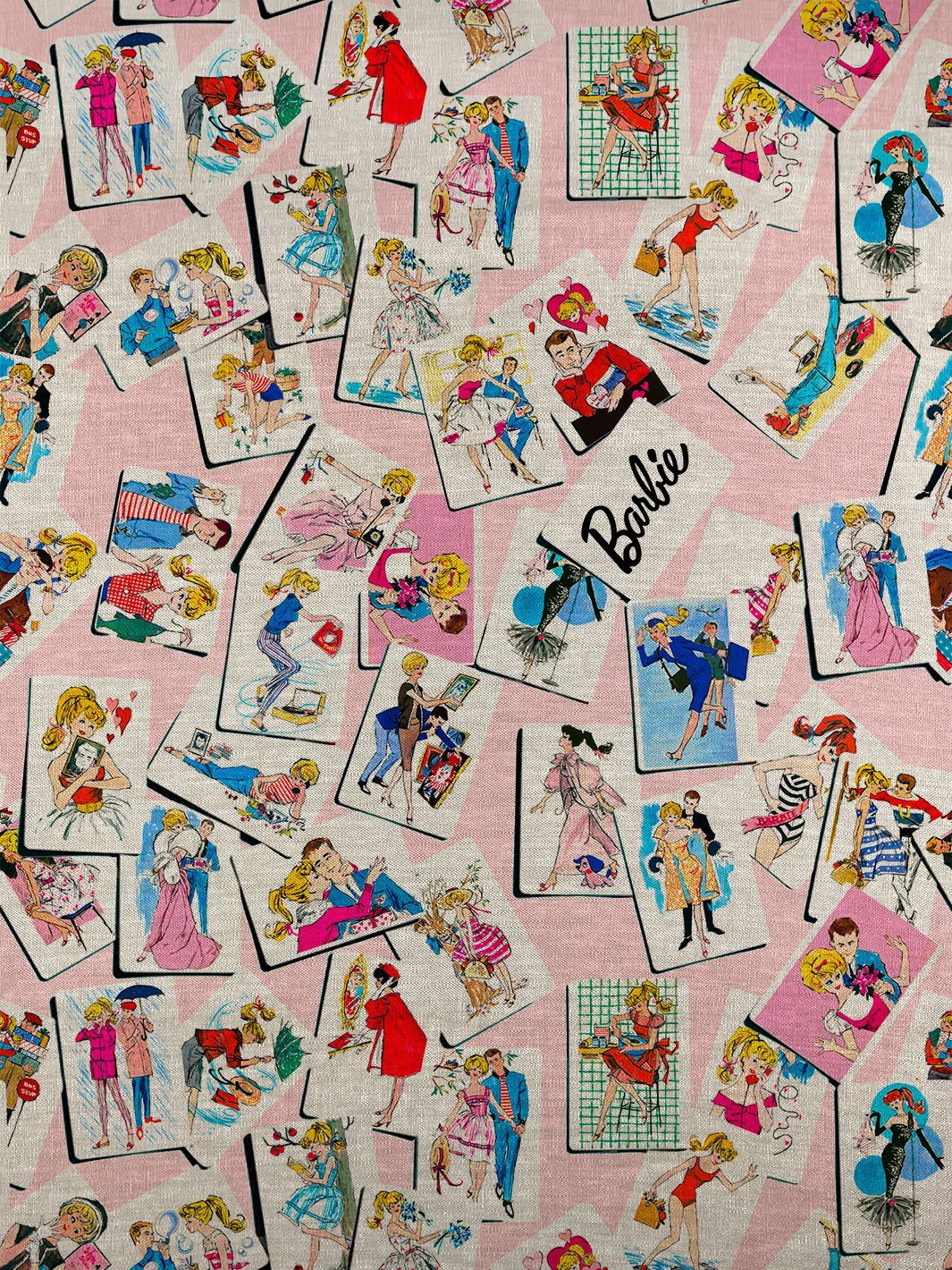 Barbie Fabric by the Yard - Barbie™ Trading Cards - Pink - Barbie