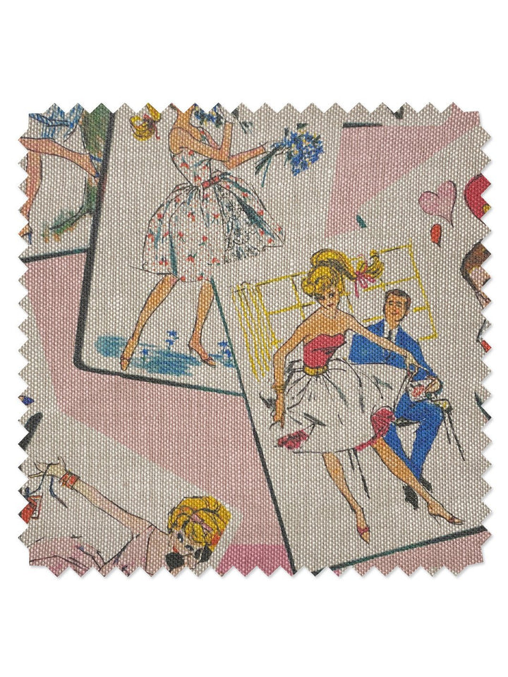 fabric by the yard barbie trading cards pink