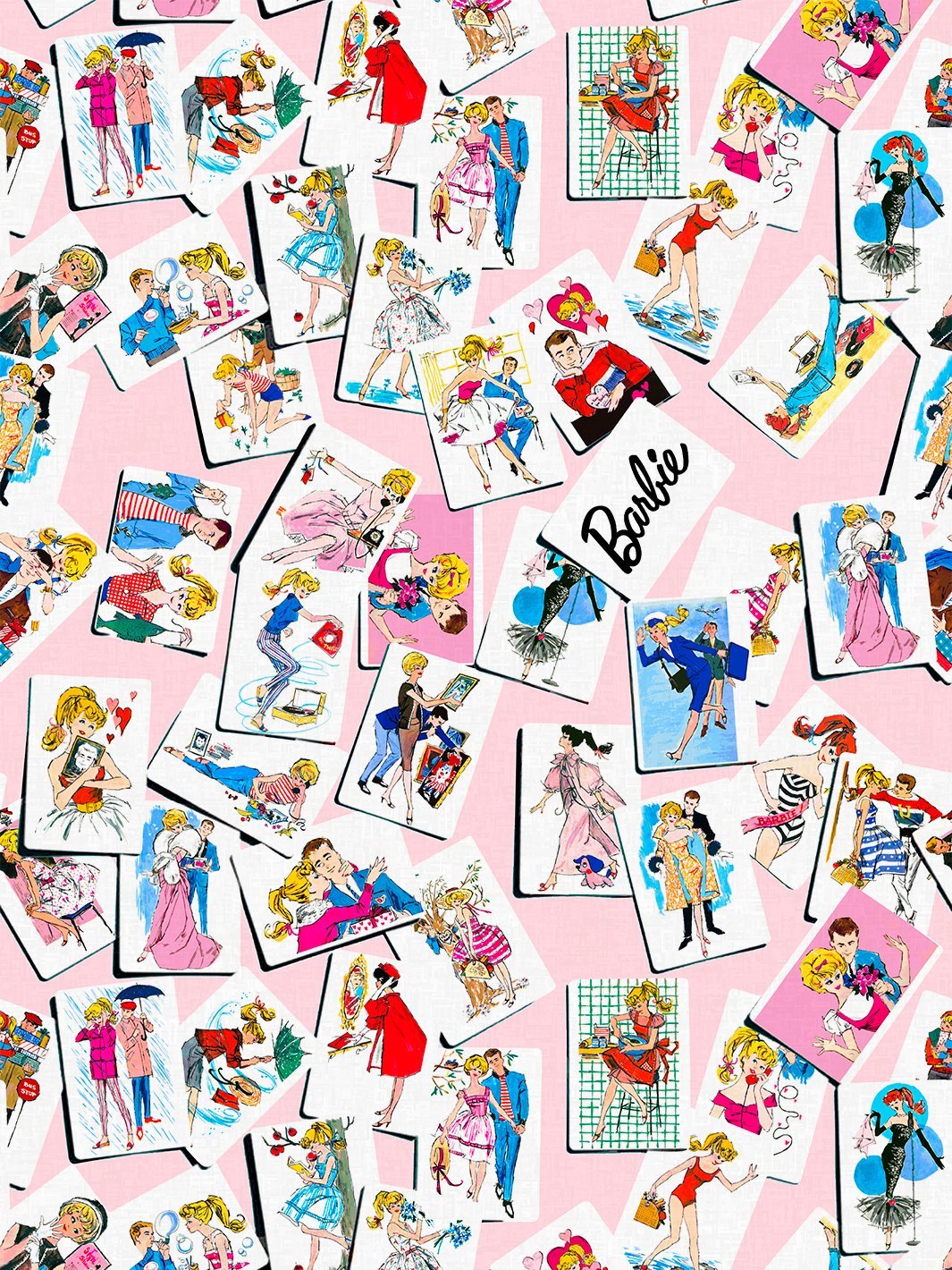 fabric by the yard barbie trading cards pink