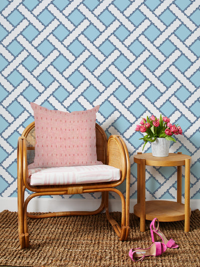 'Barbie™ Trellis' Wallpaper by Barbie™ - Baby Blue