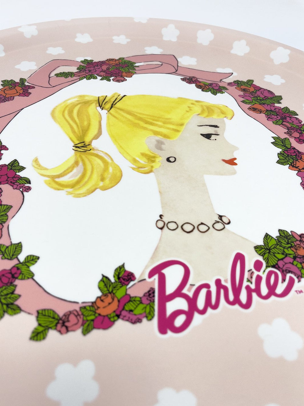barbie x wallshoppe pink rosette round tray