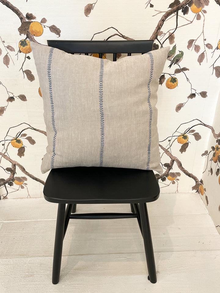 baseball stitch throw pillow blue on flax linen