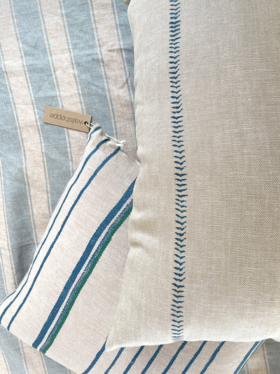 'Two Tone Stripe' Throw Pillow by Nathan Turner - Sea Green on Flax Linen
