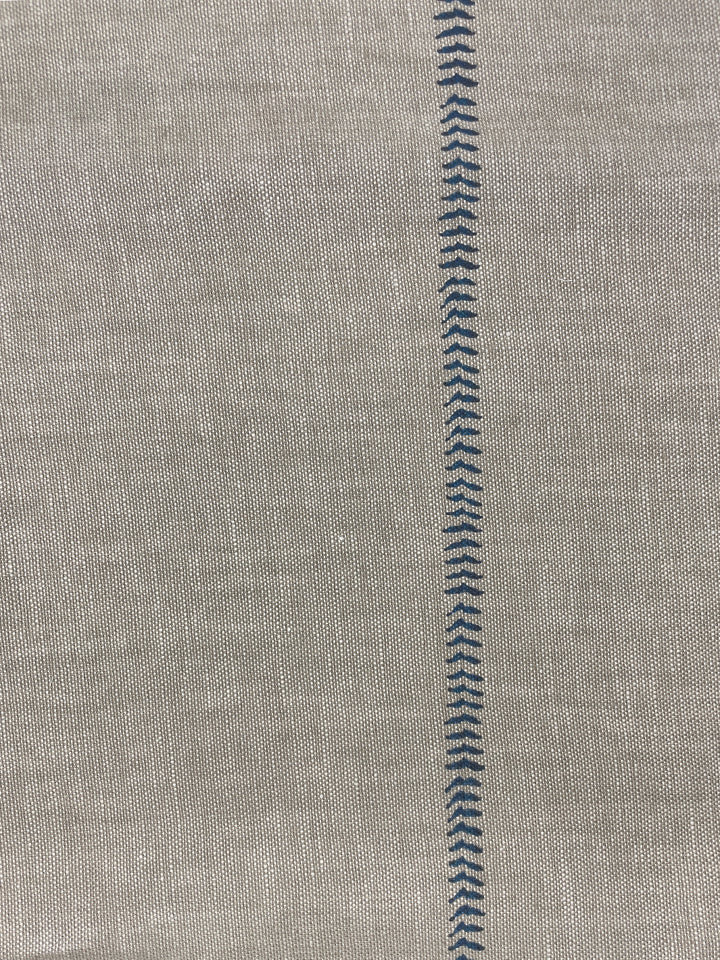 fabric by the yard baseball stitch blue on flax linen