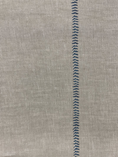 fabric by the yard baseball stitch blue on flax linen